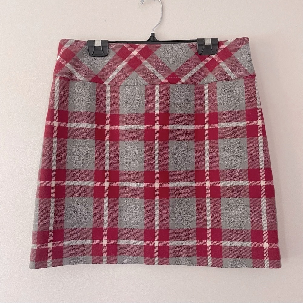 Eddie Bauer Red Grey Plaid Wool Mini Skirt Size 6 petite bin 1K